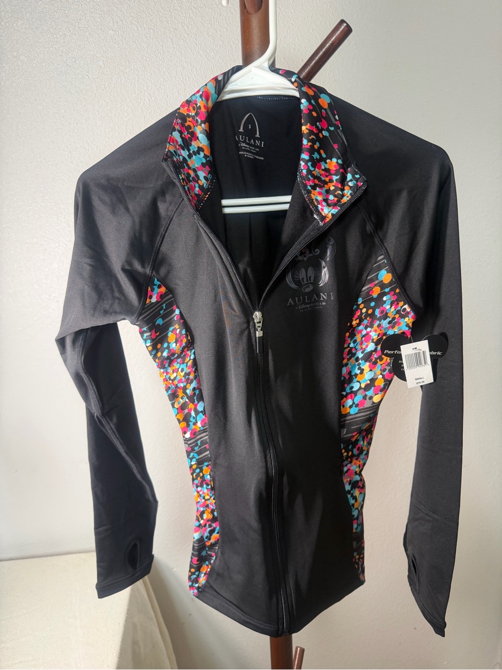 Disney Black Women's Zip-Front Active Jacket with Multicolor Dot Panels